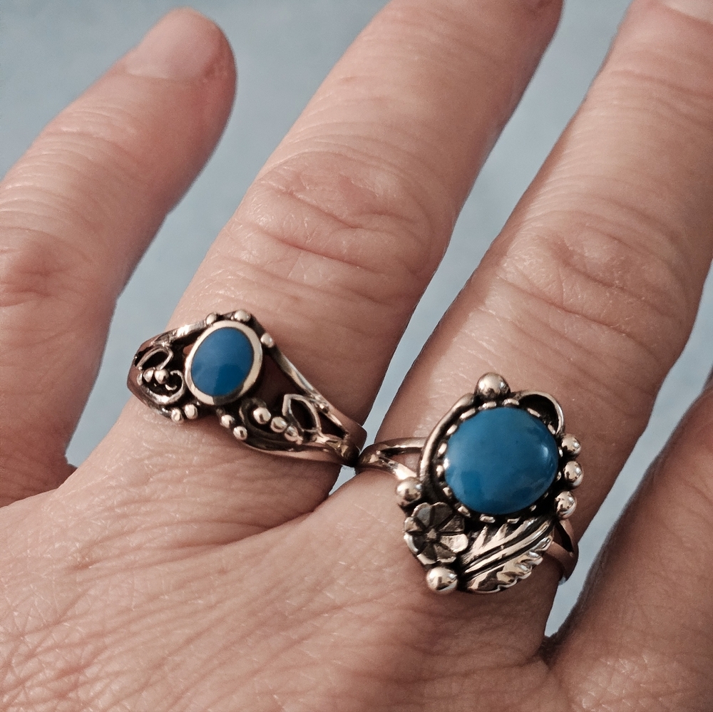 NWT 925 SS VTG Southwestern Style Turquoise Rings Lot of 2 Total 6g Sz 7 & 7.5